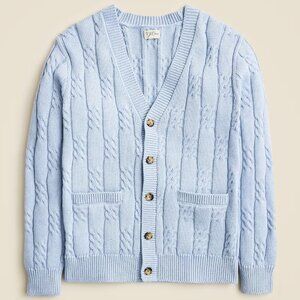 J Crew Sweater Mens Light Baby Blue Cardigan Cable Knit Cotton V-Neck